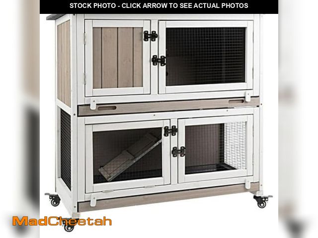Lot 74-12465962 - PETSCOSSET 36 L Rabbit Hutch Indoor Wooden 2 Story Bunny Hutch Rabbit Cage Outdoor Bunny Cage on 4 M...
