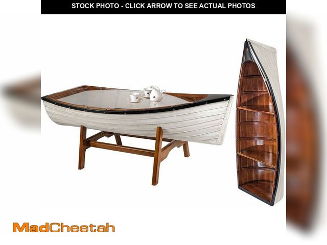 Lot 74-14612841 - (MISSING HARDWARE) SAILINGSTORY Wooden Boat Coffee Table Boat Bookshelf - USED