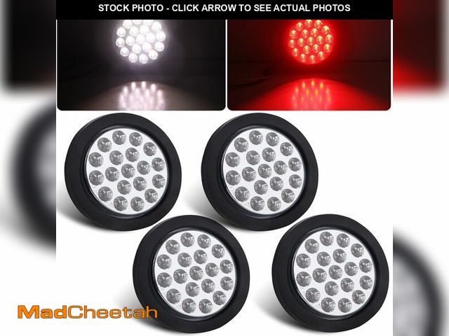 Lot 74-14212252 - Partswcgg 4Pcs 4" Round Red Stop Turn Tail Lights to White Back-up Lights 19 LED, 4 Inch Round Red/W...