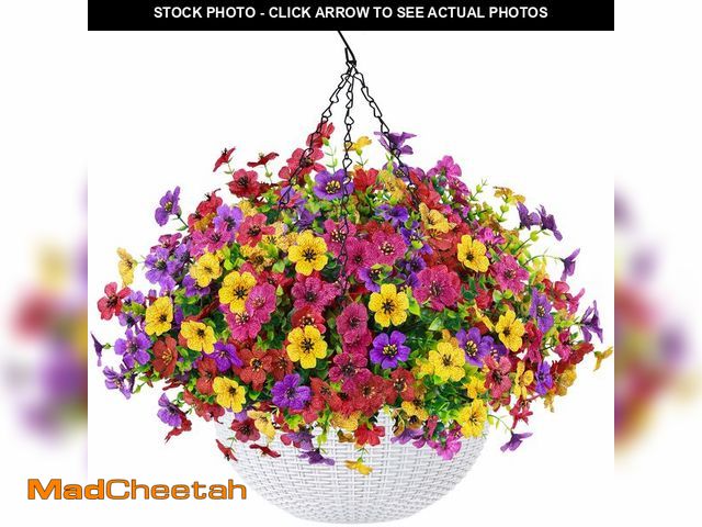 Lot 74-14266277 - Der Rose Artificial Hanging Flowers Basket for Faux Plants Outdoors UV Resistant Fake Hanging Spring...
