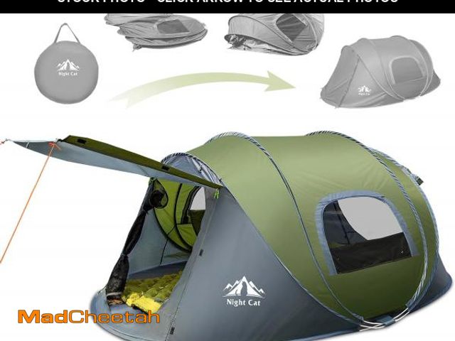 Lot 74-12399224 - Night Cat Pop-up Camping Tent: 4 Person Tent Waterproof Instant Easy Setup Family Tent - USED