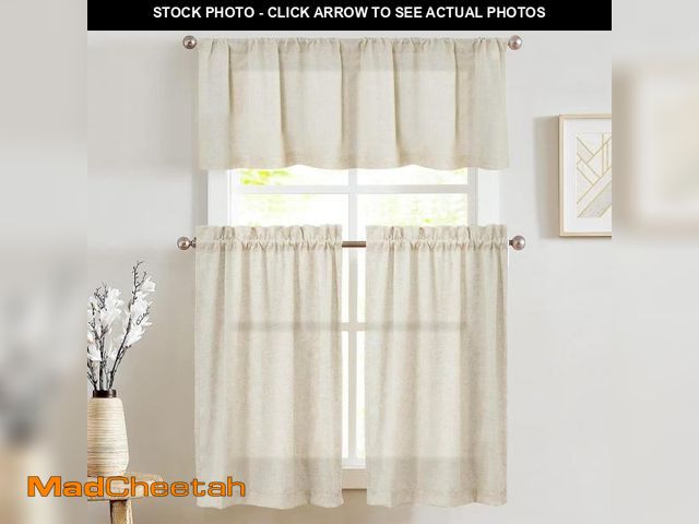 Lot 74-12308429 - jinchan Beige Linen Kitchen Curtains and Valance Set Tier Curtains 36 Inch Length for Cafe Living Ro...