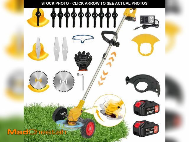 Lot 74-12669363 - 24V Weed Wacker Cordless,3-in-1 Weed Eater with Wheels,3 Types Blades,2*2.0Ah Batteries &amp; Fast C...