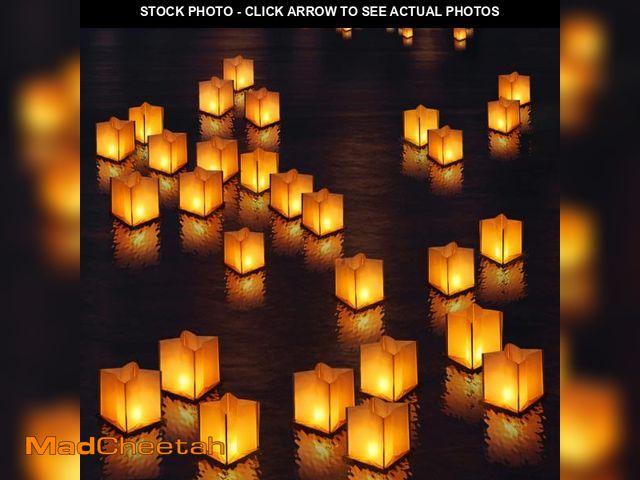 Lot 74-12114845 - FUELYE 10 Pack 6" Star Shaped Floating Lanterns with Waterproof Wooden Base Sets, Paper Water Lanter...