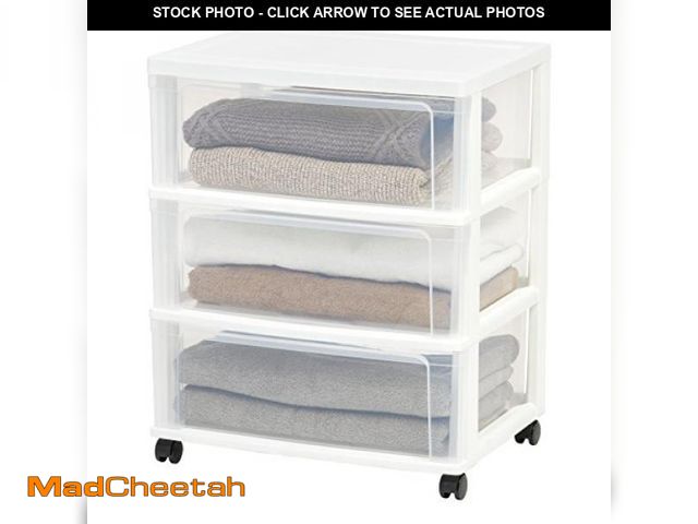 Lot 74-12098297 - IRIS USA Plastic Drawer Storage Organizer Rolling Cart, with Wheels Casters, 3-Drawers, for Art Craf...