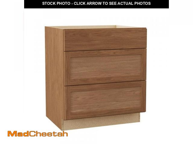 Lot 74-12409032 - Hampton Bay Sinclair 30 in. W x 24 in. D x 34.5 in. H Assembled Drawer Base Kitchen Cabinet in Shake...