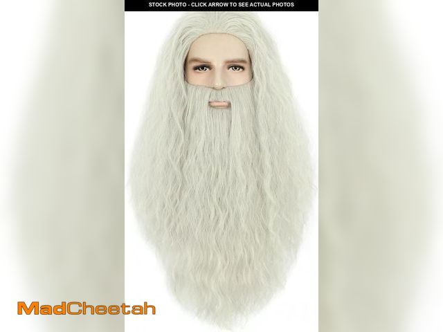 Lot 74-11552098 - karlery Men Long Curly Grey Wizard Wig and Beard Halloween Cosplay Costume Accessory Wig - UNUSED