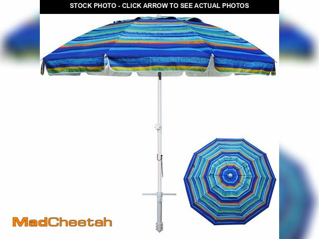 Lot 74-12564859 - AMMSUN 8FT Large Beach Umbrella with sand anchor, Heavy Duty High Wind Portable Outdoor Umbrella UPF...