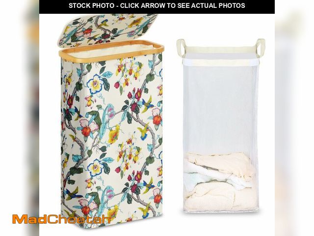 Lot 74-12700252 - efluky Slim Laundry Basket with Lid, Narrow Laundry Hamper with Removable Bag, Skinny Dirty Clothes ...