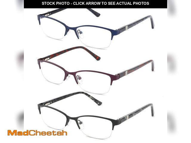 Lot 74-12699698 - CRGATV 3-Pack Reading Glasses for Women Blue Light Blocking Metal Half Frame Computer Readers Anti U...