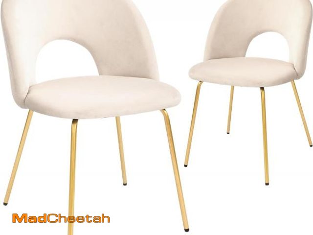 Lot 74-12396477 - CangLong Velvet Seat Chair with Metal Legs for Kitchen Dining Room, Pack of 2. Beige - UNUSED