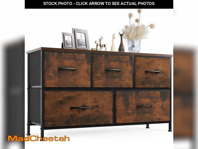 Lot 74-13382573 - Sweetcrispy Dresser for Bedroom with 5 Storage Drawers, Fabric Storage Tower Organizer, Chest of Dra...