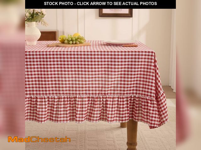 Lot 74-14271888 - Romanstile Gingham Ruffled Tablecloth Rectangle - Waterproof Linen Cotton Checkered Table Cloth, Out...