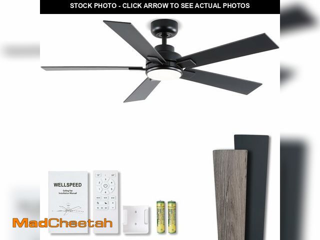Lot 74-14270170 - Modern Ceiling Fans with Lights - 52 inch Black Outdoor Ceiling Fan with Light and Remote, Reversibl...