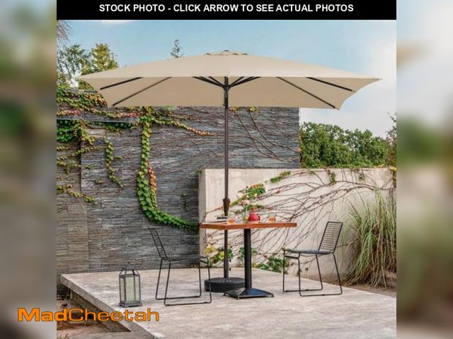 Lot 74-12144375 - JUSTLET 8 X 10 Ft Outdoor Rectangular Patio Market Umbrella  Beige - USED