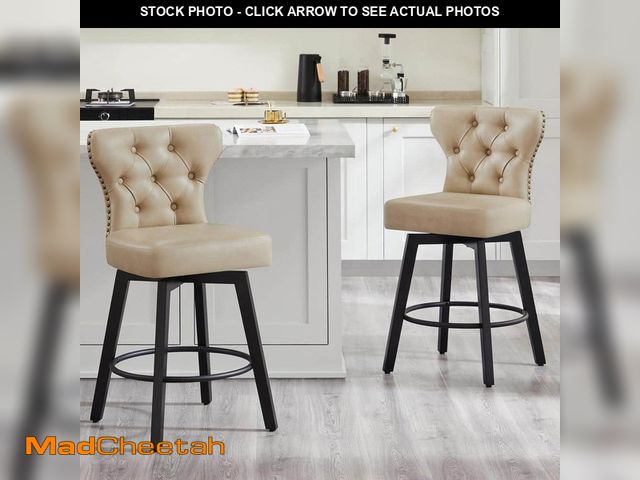 Lot 74-13089694 - Spruce &amp; Spring Peregrine 26 in. Beige Swivel Counter Height Bar Stool with Leather Seat, Wood F...