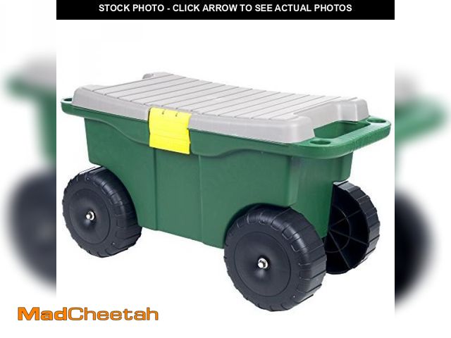 Lot 74-12398357 - Rolling Garden Cart with Seat - Plastic Storage with Bench and Interior Tool Tray - Gardening Stool ...