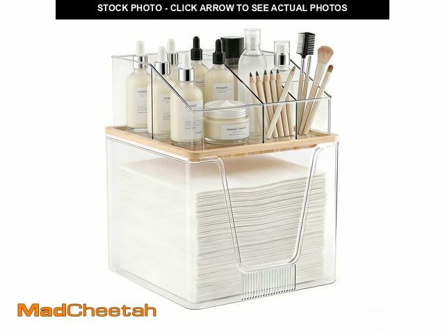 Lot 74-13620899 - 2 in 1 Disposable Facial Towel Holder and Cosmetic Organizer, Clear Storage with Bamboo Lid Compatib...