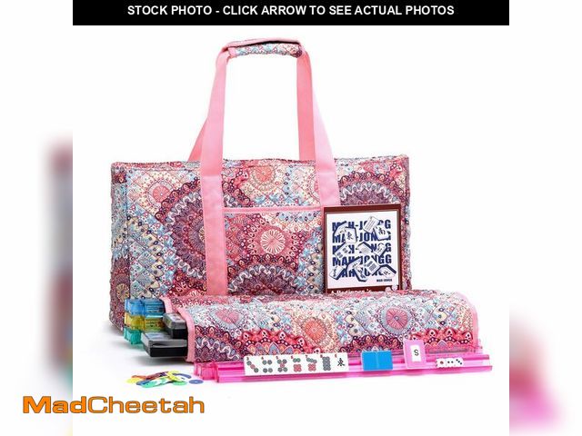 Lot 74-13564068 - Kyerlish American Mahjong Tile Set with Pink Printed Carrying Bag, 166 Blue Tiles, 4 All-in-One Colo...