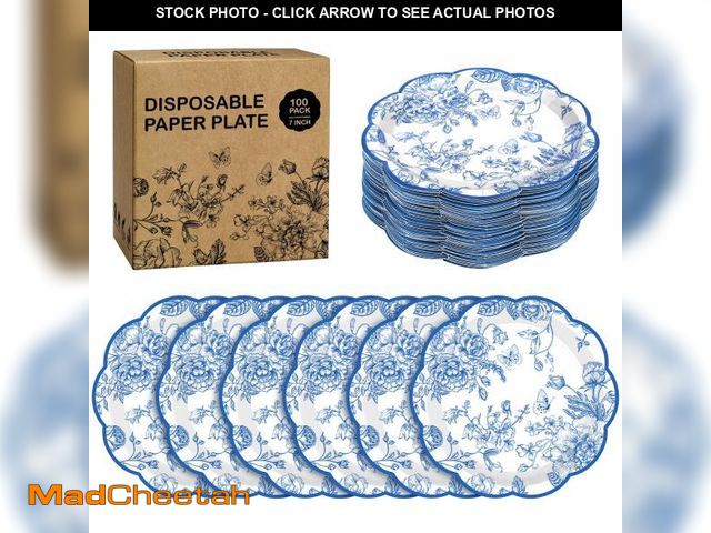 Lot 74-12308902 - Kochorie 100 Pieces Blue Flower Paper Plates 7 Inches Disposable Floral Paper Plates Scalloped Blue ...