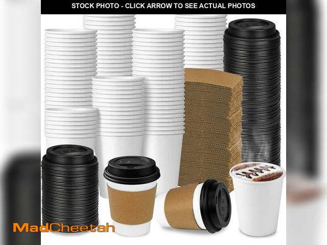 Lot 74-13950112 - Ginkgo 100-Pack 8 oz Thickened Disposable Coffee Cups with Lids and Sleeves, To Go Cups for Hot Beve...