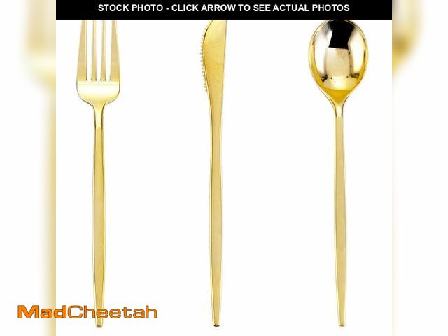 Lot 74-13629166 - PULOTE 150PCS Gold Plastic Silverware Disposable - Heavy Duty Gold Plastic Cutlery - Gold Plastic Ut...