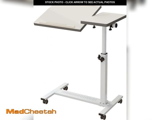 Lot 74-12512144 - IHHIZLTT Overbed Table with Wheels, Adjustable Rolling Laptop Desk,Tray Table (White) - UNUSED
