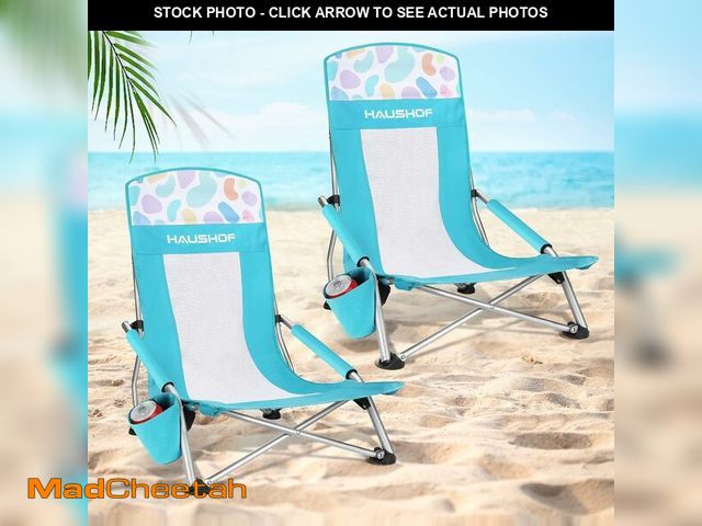 Lot 74-13040276 - HAUSHOF 2-Pack Blue High Back Beach Chairs with Colored Dots, Durable 600D Oxford Fabric, Industrial...