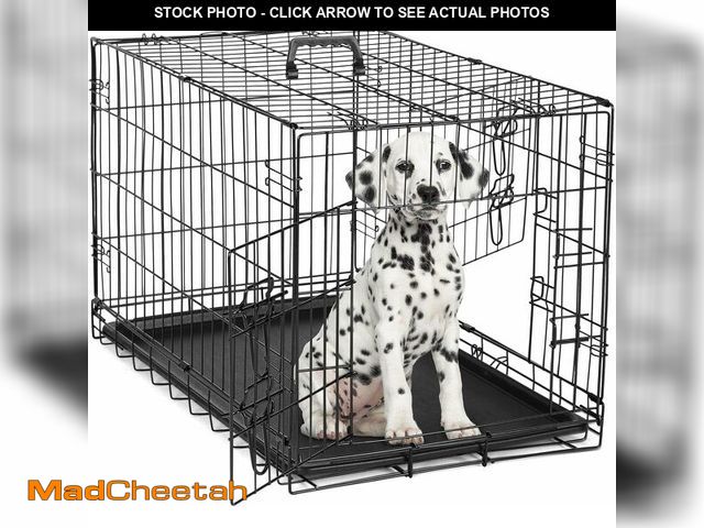 Lot 74-12365918 - DUMOS Dog Crate, 30 Inch Medium Double Door Dog Cage with Divider Panel and Plastic Leak-Proof Pan T...