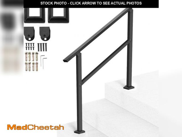 Lot 74-12510611 - VEVOR Outdoor Handrails for Steps, 2-3 Step Stair Rail Kit, Black Square Tube with Horizontal Bar, C...