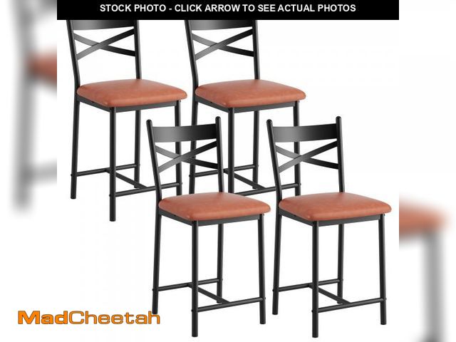 Lot 74-12541394 - Garvee Bar Stools Set of 4, Counter Height Bar Stools Metal Dining Chairs with X Back and Thick Cush...