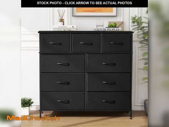 Lot 74-14597229 - WONDER COMFORT Black 9-Drawer 11.8 in. W Chest of Drawers Fabric Storage Tower with Steel Frame, Woo...