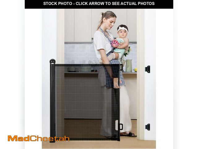 Lot 74-13818843 - Retractable Mesh Baby Gate, Safety Gates for Stairs Doorway, 33''Tall Extends to 55''Wide, Black - U...