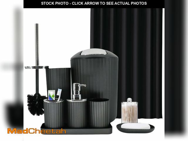 Lot 74-14265206 - Black Bathroom Accessories Set, 10Pcs Bathroom Accessory Sets Complete with Trash Can, Shower Curtai...
