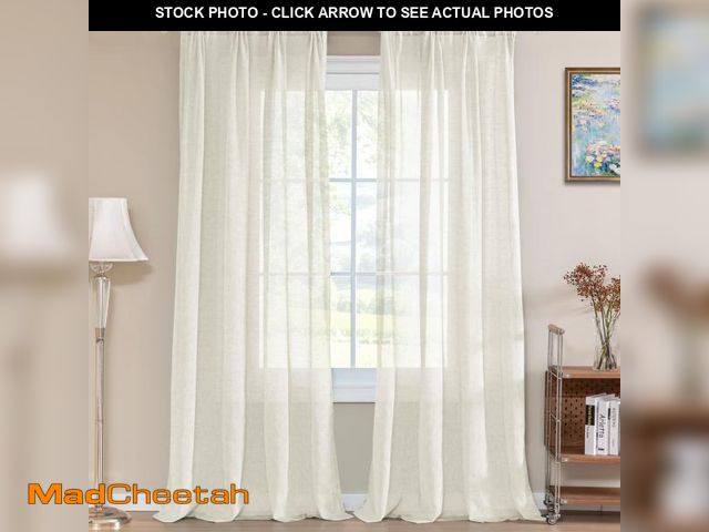 Lot 74-12122301 - Turquoize Linen Sheer Curtains Natural Linen Semi Sheer Curtains Light Filtering Burlap Curtain Rod ...