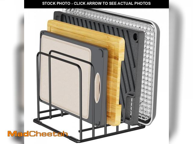 Lot 74-11556244 - SAGLAU Kitchen Organizer Rack - 5-Slot Heavy-Duty Cutting Board and Bakeware Holder, Rust-Resistant ...