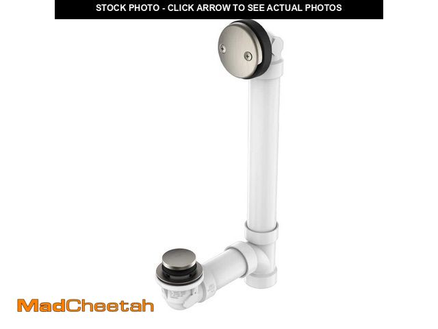 Lot 74-13798344 - PF WaterWorks Brushed Nickel Trim Toe-Touch Bathtub Drain - Sch. 40 White PVC - UNUSED