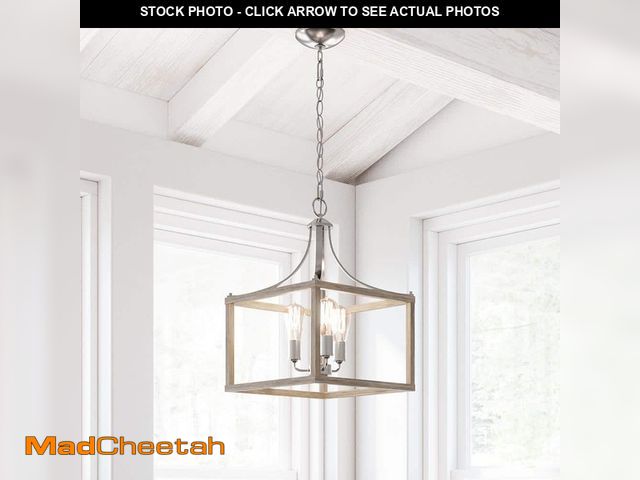 Lot 74-14113460 - Hampton Bay Boswell Quarter 14 in. 3-Light Brushed Nickel Farmhouse Square Chandelier with Painted W...