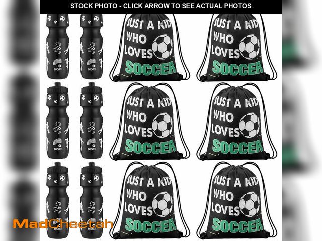 Lot 74-12716438 - Reallnaive 12 Pcs Soccer Party Favors 24 oz Soccer Gift Water Bottle with Drawstring Bag Set Goodie ...