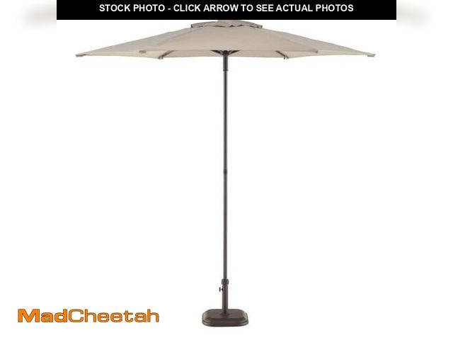 Lot 74-12585005 - *RUSTY/MISSING BASE* StyleWell 7.5 ft. Steel Market Outdoor Patio Umbrella in Riverbed Tan UTS00203E...