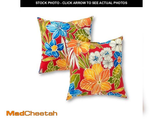 Lot 74-14115373 - Greendale Home Fashions Aloha Red Square Outdoor Throw Pillow (2-Pack) - UNUSED