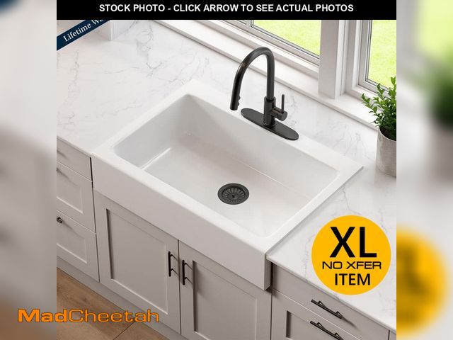 Lot 74-12784263 - SINKOLOGY Josephine 34 in. 3-Hole Quick-Fit Farmhouse Apron Front Drop-in Single Bowl Crisp White Fi...