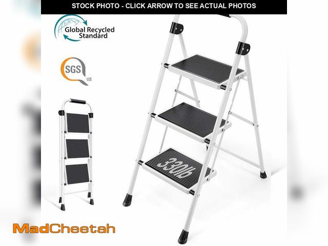 Lot 74-12766633 - KK Kingrack 3 Step Ladder for Adults, Portable Folding Step Stool with Non-Slip Pedal, Lightweight 3...