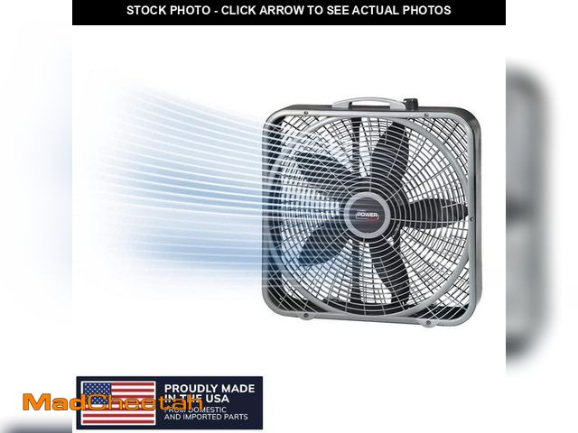 Lot 74-12692541 - *DIRTY/MISSING POWER BUTTON* Lasko Power Plus 20 in. 3 Speed Box Fan for Home in Gray with Weather S...