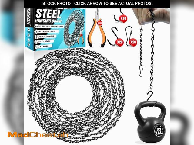 Lot 74-13620699 - [Upgraded] 236Ã¢â¬Â Black Electroplated Steel Hanging Chain with S-Hooks, Snap Hooks, Ceiling Hook...