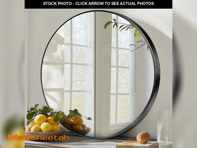 Lot 74-14069961 - EDX 24" Wall Round Mirror with Crystal Clear Reflection, Convenient Hanging Hooks, and Premium Alumi...