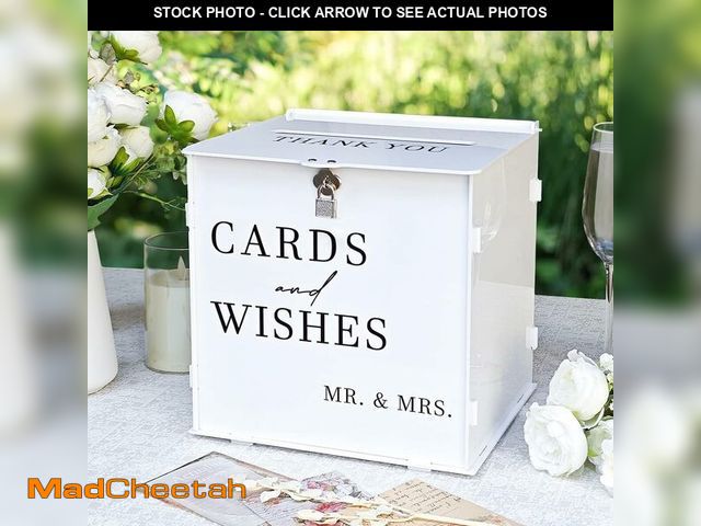 Lot 74-13954487 - SOFARKKT White Acrylic Card Box with Slot &amp; Lock, DIY Large Wedding Card Boxes for Reception, El...