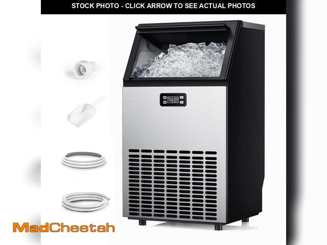 Lot 74-13039534 - SIMZLIFE 17.52 in. 100 lb./24H Full Size Cubes Freestanding Ice Maker in Silver, 33 lb Storage,3 Ice...
