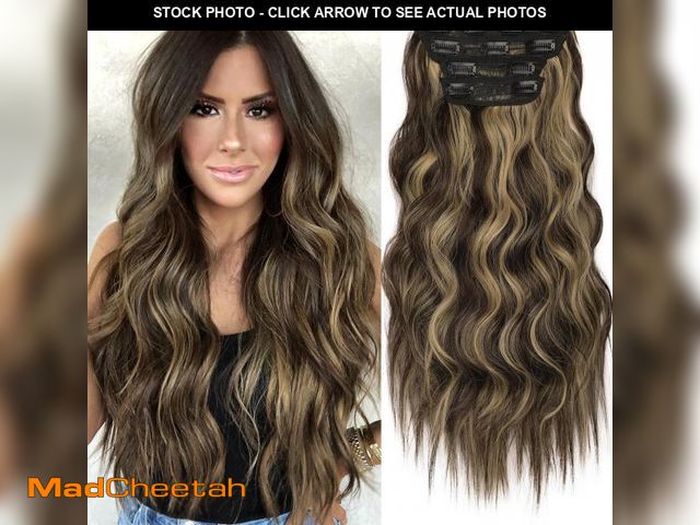 Lot 74-12308954 - KooKaStyle Clip in Synthetic Hair Extensions Long Wavy 4PCS Thick Hairpieces Brown mix Sandy Blonde ...
