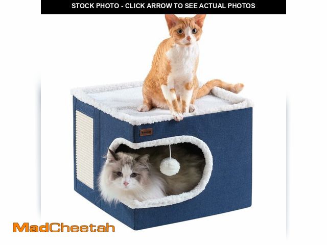Lot 74-12712193 - Garnpet Cat Bed for Indoor Cats Cube House, Covered Cat Cave Beds &amp; Furniture with Scratch Pad a...